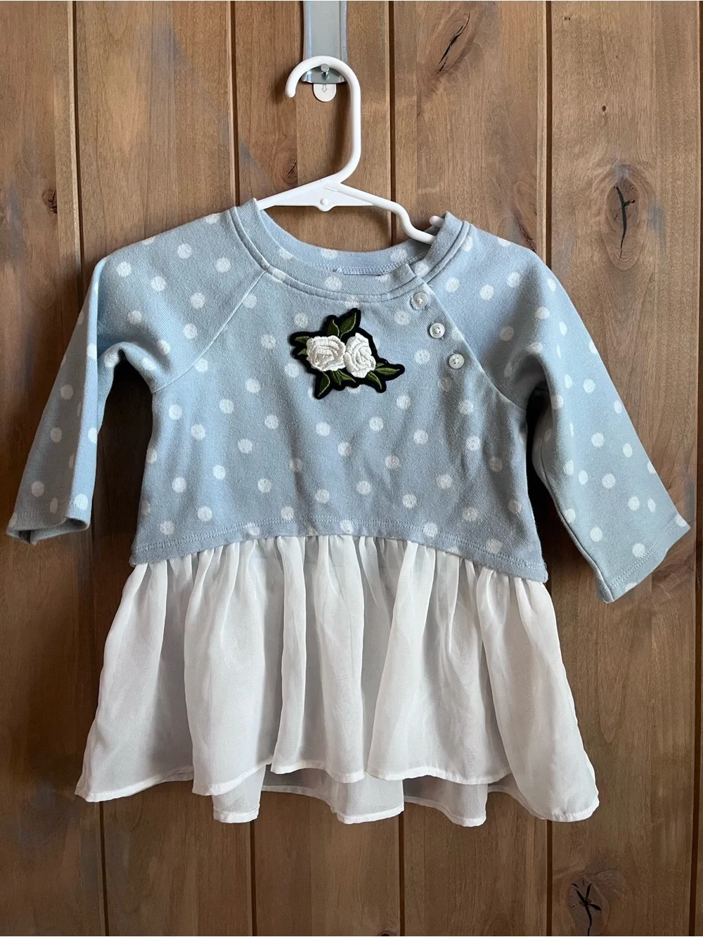 Pippa & Julie Light Blue Polka Dot Tulle  Top with faux Jean leggings - size 12m